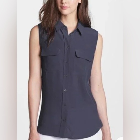 Women's Sleeveless Button-Up Top - Blue - Picture 5 of 5